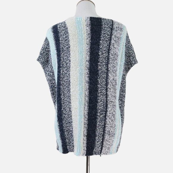 J Jill Size M Mixed Knit Top Heather Stripe Pullover Blue Gray - Picture 4 of 8